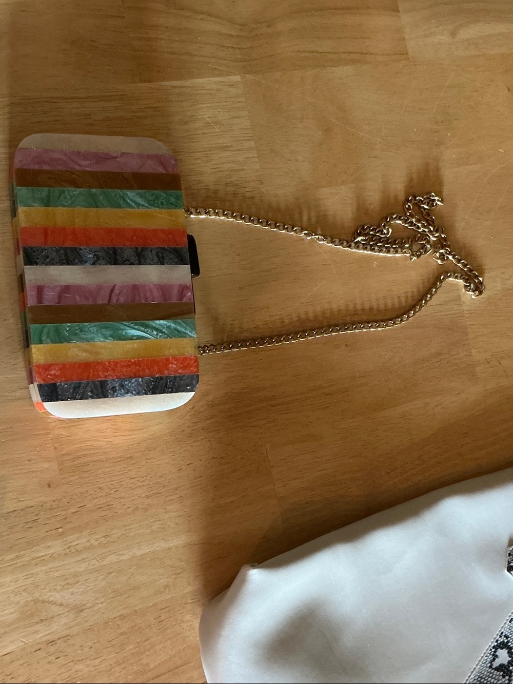 Multi-Color Striped Clutch with Gold Chain